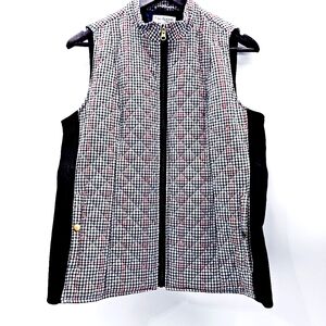 Kim Rogers Petite Medium Plaid Black& White Quilted Casual Vest